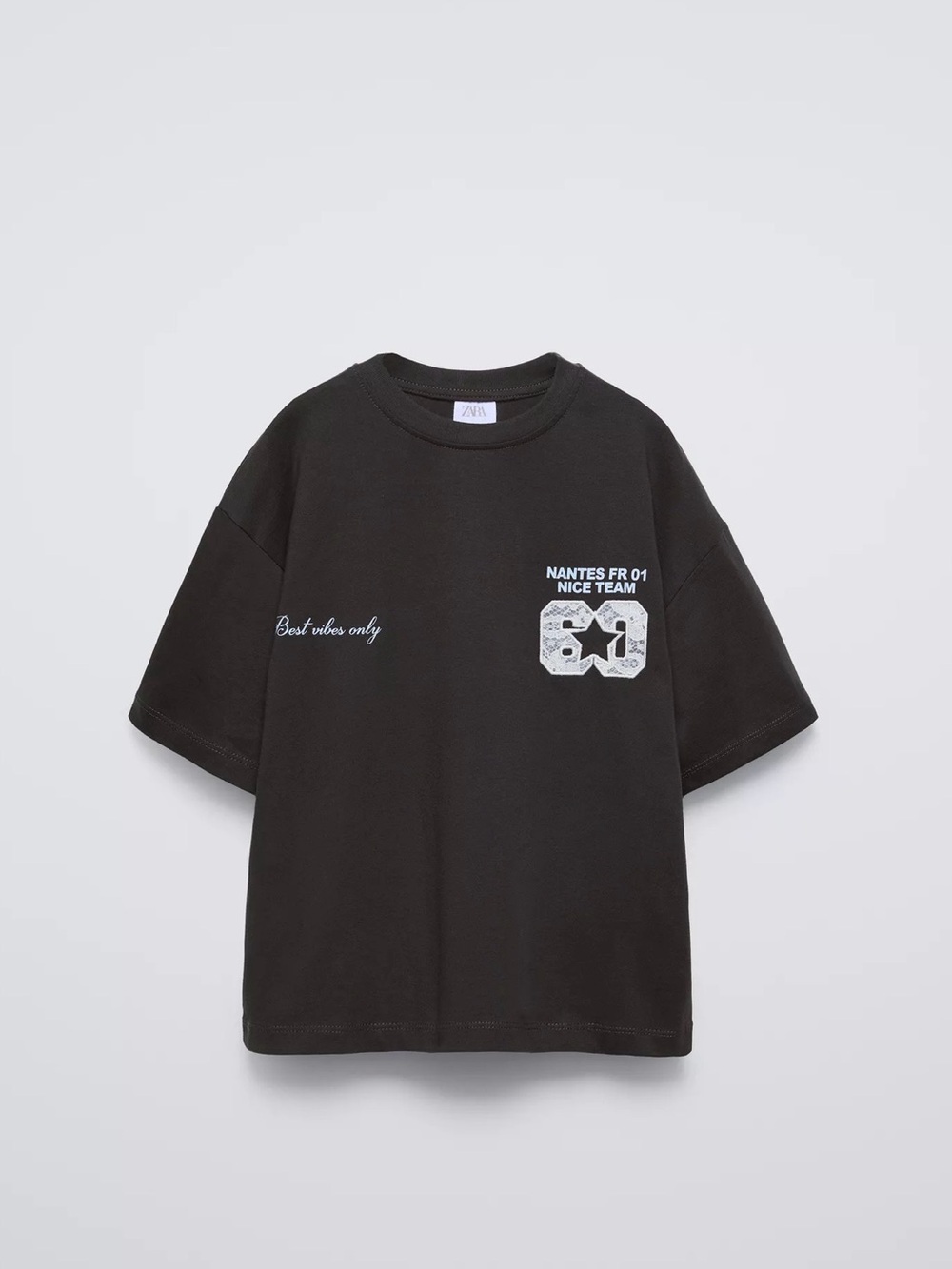 Zara Text Print Grey Short Sleeve T-Shirt Girls 9-10 Years